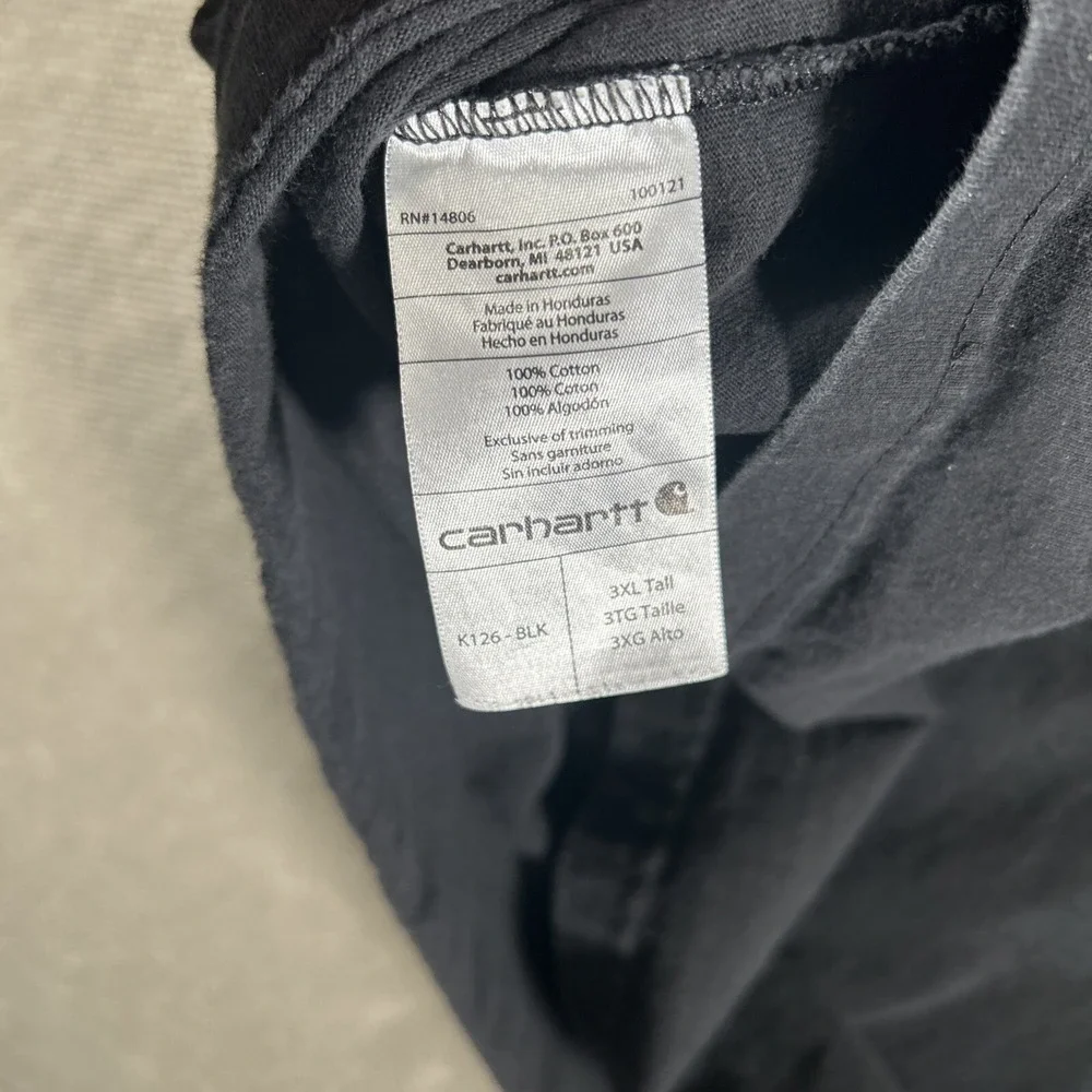 Carhartt Original Fit Long Sleeve Shirt Front Pocket Men's Size 3XL Tall Black